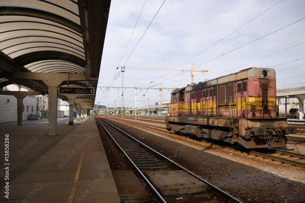 locomotive in train station