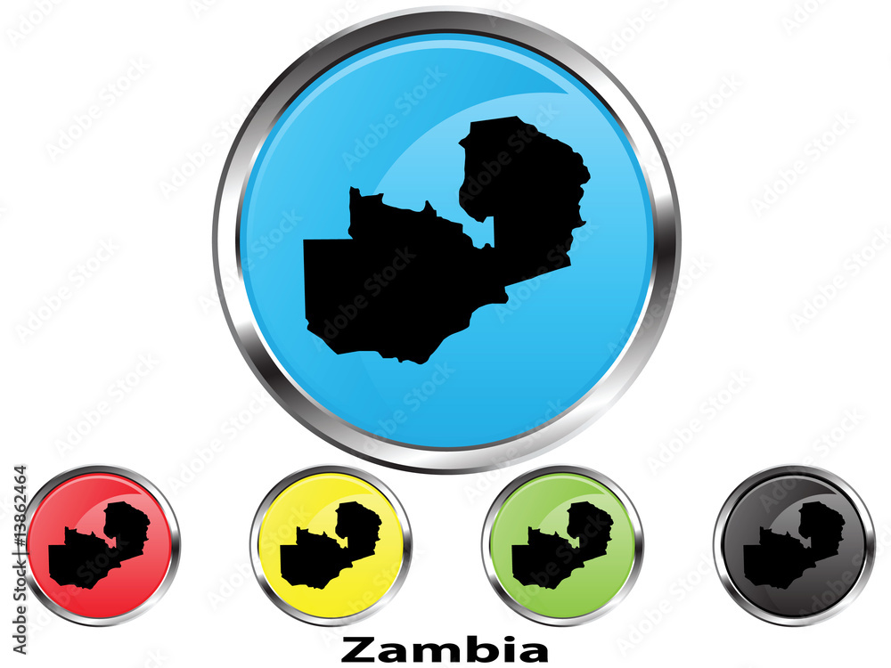 Glossy vector map button of Zambia