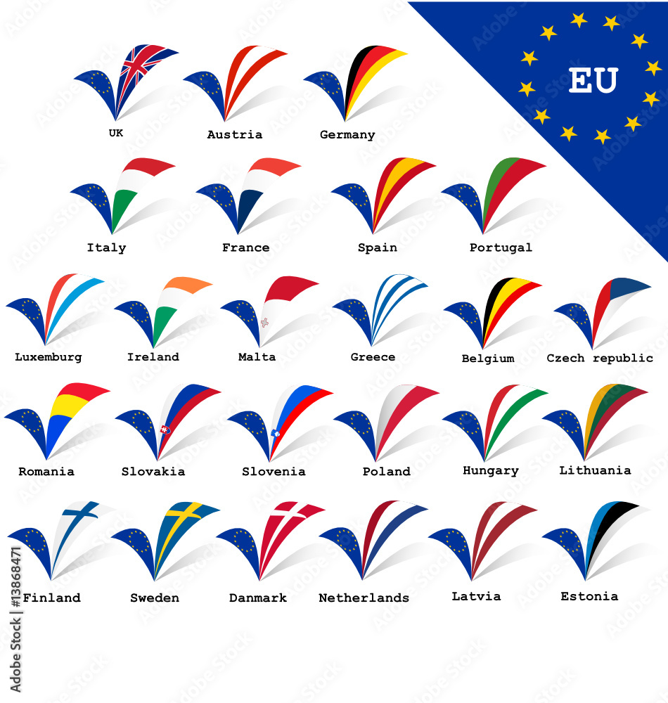 European Union Countries flags set