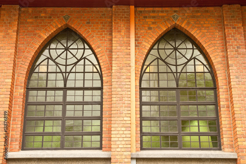 Windows of gothic style building, St.Luis church Thailand