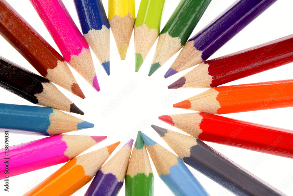 Colored pencils on white background Colored pencils on white background