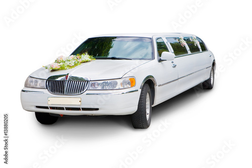 Wedding limousine isolated over white background