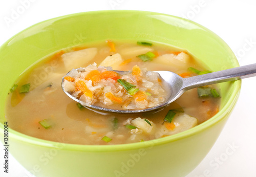 serving of lentil chicken soup