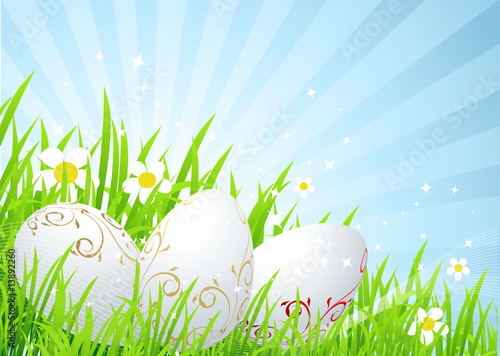 Easter eggs on the spring  meadow