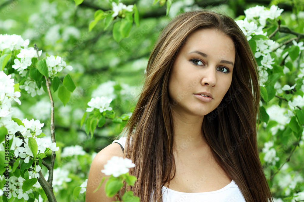portrait of young woman in the garden, shallow DOF portrait of young woman in the garden, shallow DOF