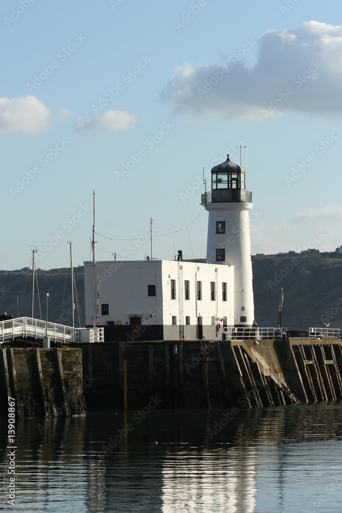 View of Scarborough lighthouse. North Yorkshire UK
