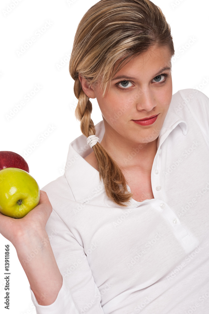 Healthy lifestyle series - Woman holding two apples Healthy lifestyle series - Woman holding two apples