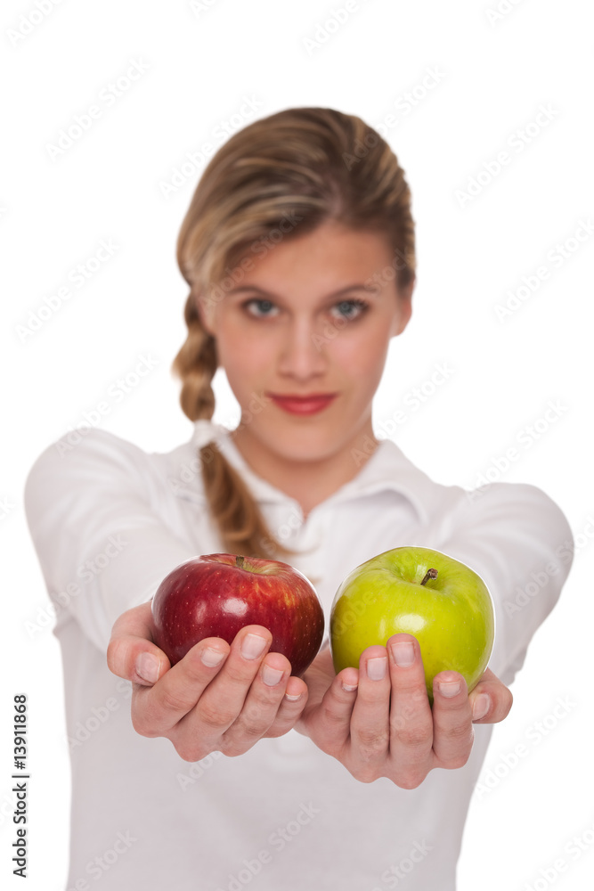 Healthy lifestyle series - Woman holding two apples Healthy lifestyle series - Woman holding two apples