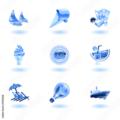 A set of glossy sunny summer icons