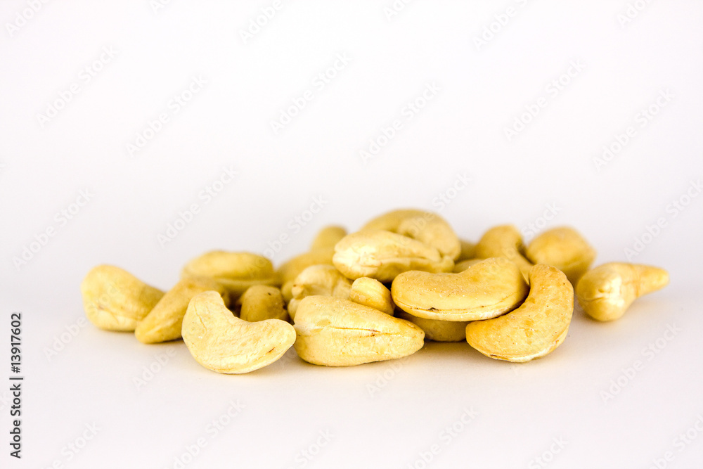 Cashew nuts isolated on the white background Cashew nuts isolated on the white background