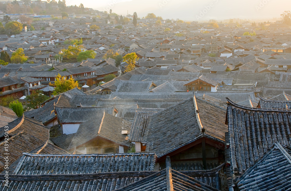 roofs of lijiang old town, yunnan, china