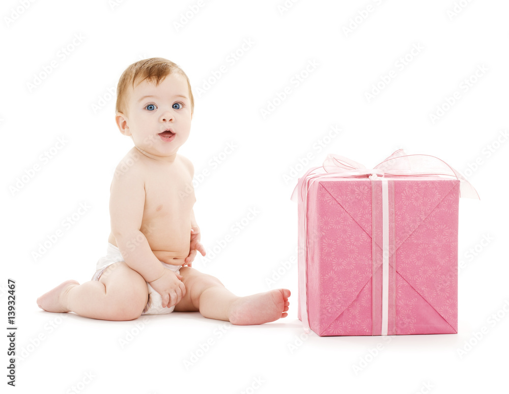 baby boy with big gift box baby boy with big gift box