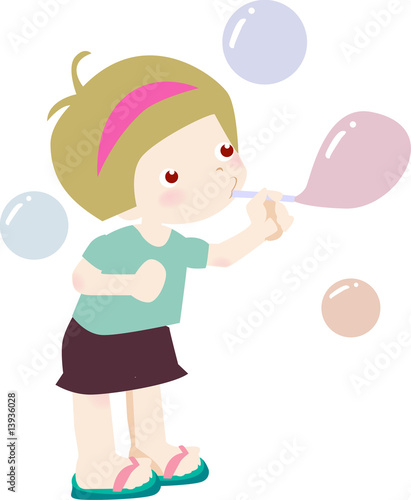 Illustration of a Young Girl blowing Bubbles