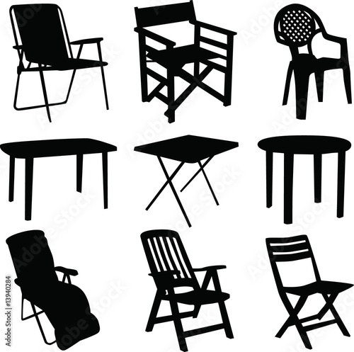 set of chair and table silhouette vector