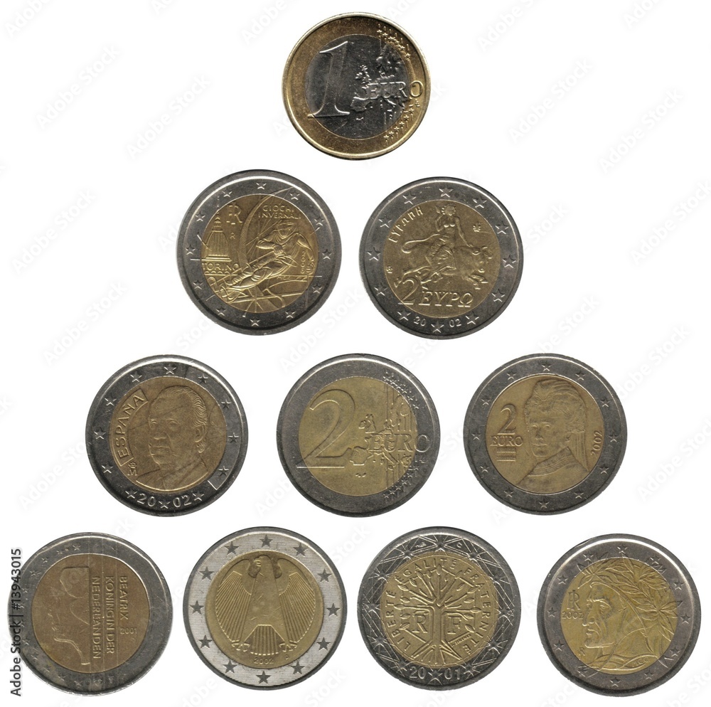 Euro coins triangle of different nations Euro coins triangle of different nations