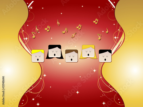 5 people in choir singing with music notes