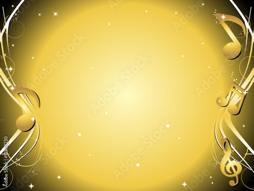 Golden background with music notes and ornaments