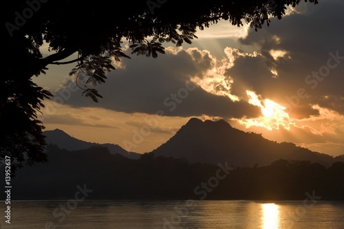 Sunset along the Mekong River at Luang Prabang, Laos, Asia