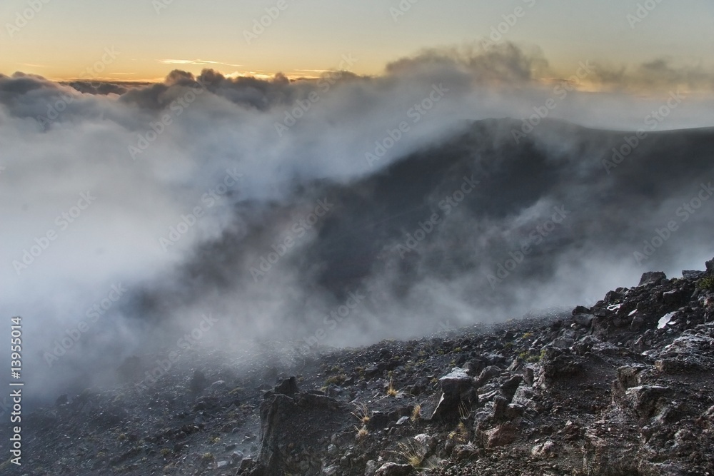 Haleakala crater with smoke