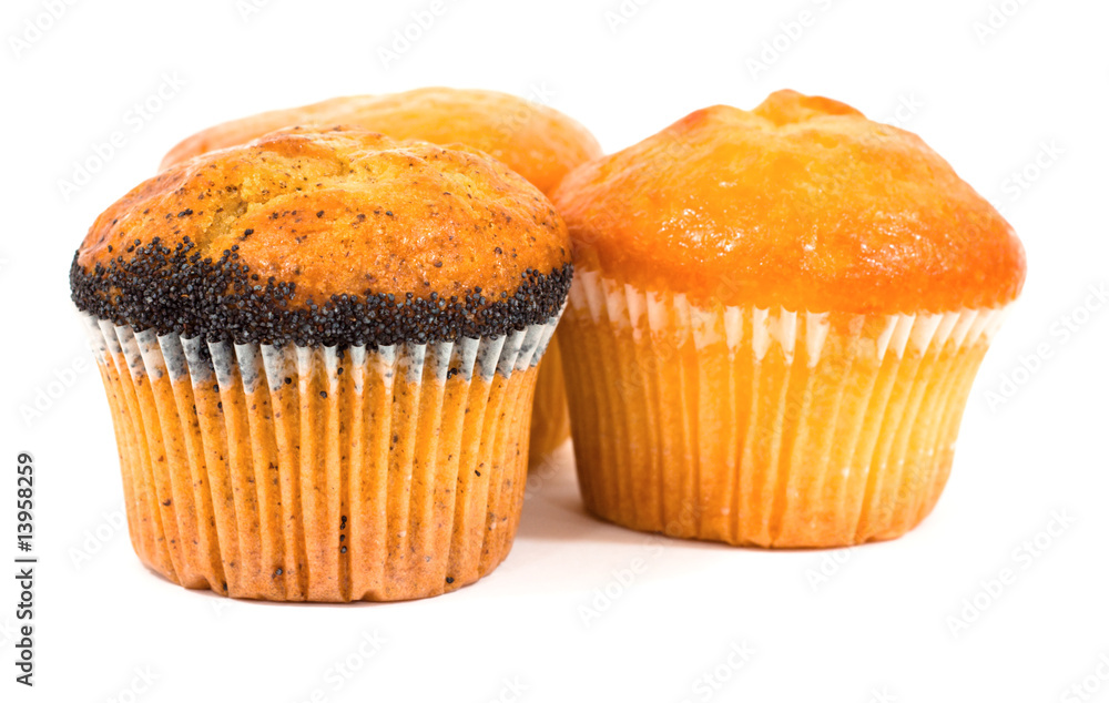 Three muffins isolated on white