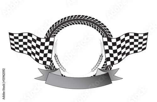 Tire track, banner and flag