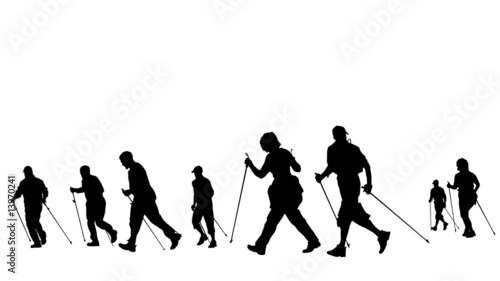 group of nordic walkers, silhouettes