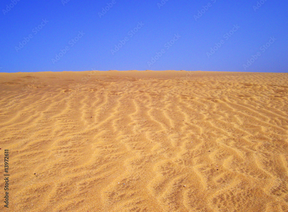 Naklejka premium Sand in a wave pattern with a blue sky