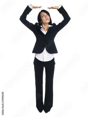 businesswoman - arms overhead holding