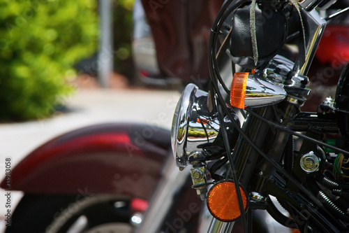 detail of motorcycle front end with headlight