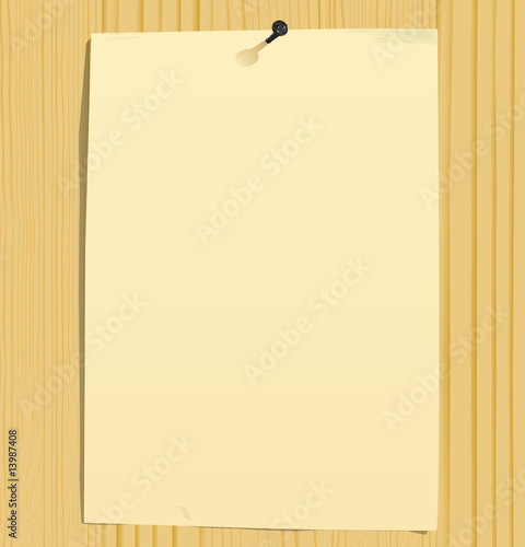 grunge paper sheet and nail on wood texture (vector, CMYK)