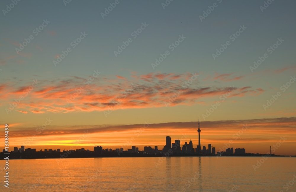 Skyline of Toronto against a beautiful sunset