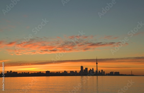 Skyline of Toronto against a beautiful sunset
