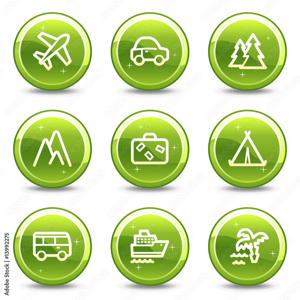 Travel and transport web icons set 1, green buttons series Travel and transport web icons set 1, green buttons series