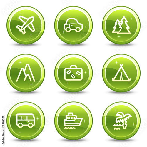 Travel and transport web icons set 1, green buttons series