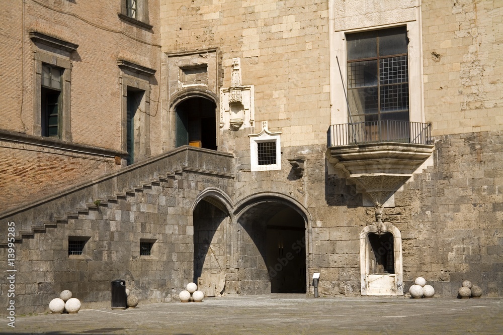 Inner Courtyard, Nuovo Castle, City of Naples, Italy..