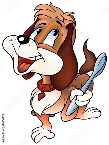 Dog with Spoon- colored cartoon illustration