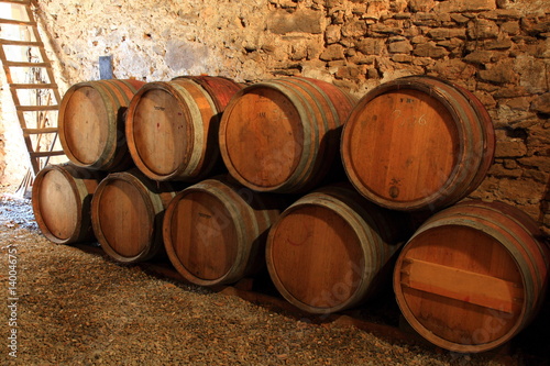 Weinfässer, Holzfässer, Weinkeller, Languedoc Roussilion #14004675