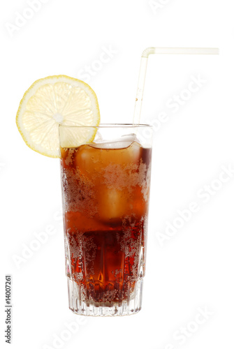 Glass of cola with lemon slice
