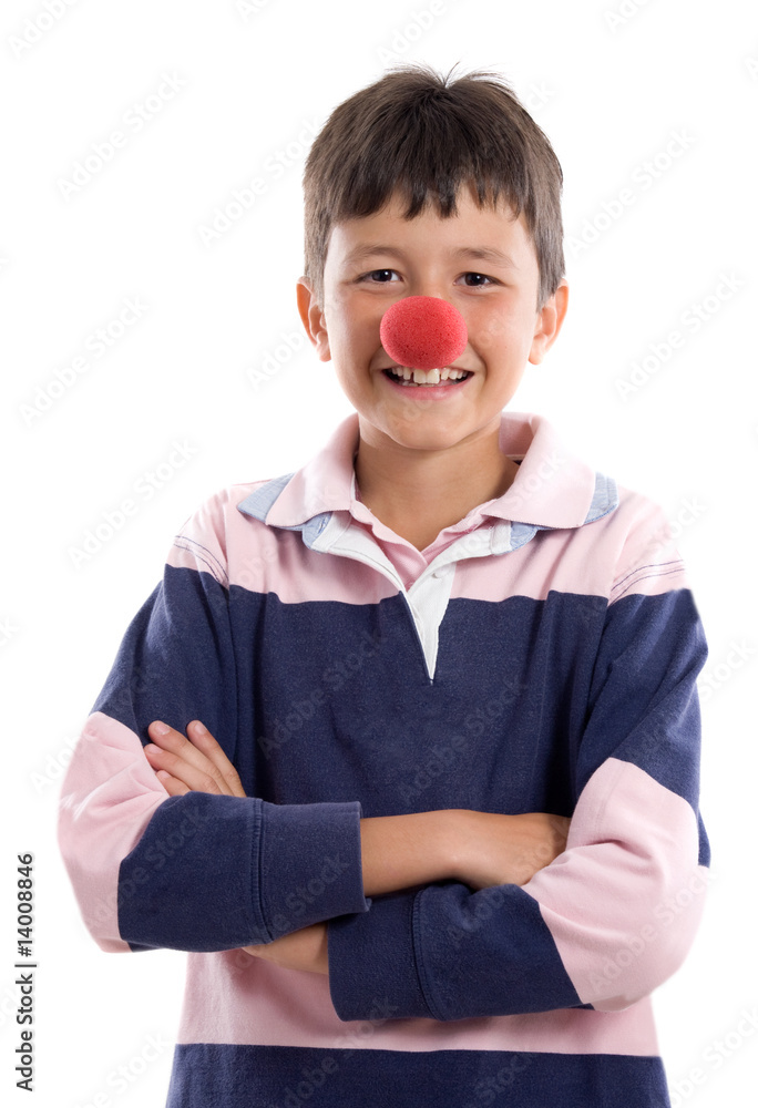 Portrait of an adorable child with a clown nose Portrait of an adorable child with a clown nose