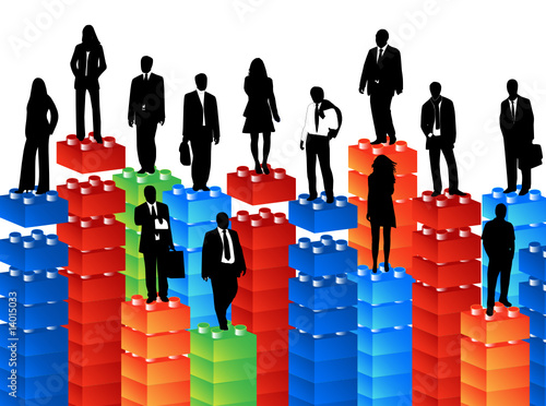 Illustration of people and Bricks cubes