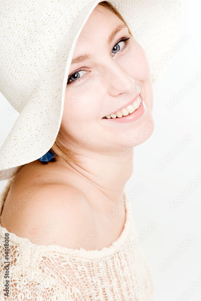 Fototapeta premium Sexy woman in hat isolated on white