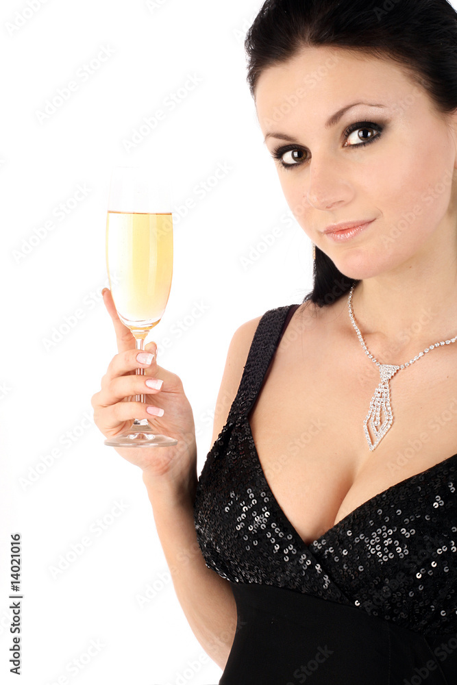 brunette with a champagne glass. brunette with a champagne glass.
