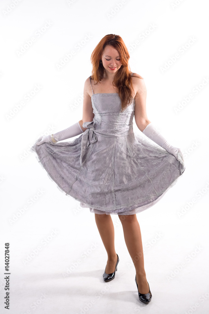 Naklejka premium Young girl and white gloves