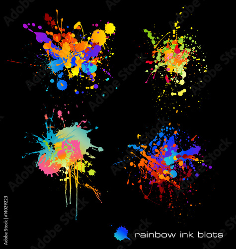set of four rainbow-colored ink splats