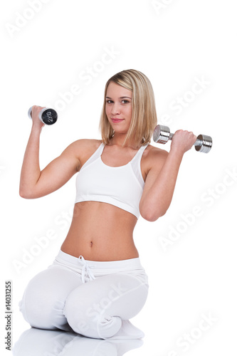 Fitness series - Young blond woman with weights