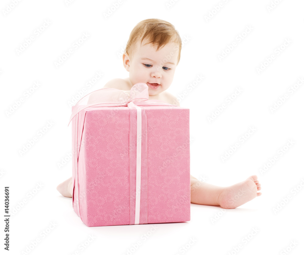 baby boy with big gift box baby boy with big gift box