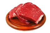raw steak over on plate