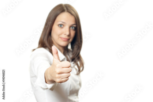 Wallpaper Mural Office woman on white shirt with thumb up Torontodigital.ca