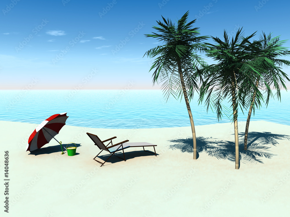 Deck chair on a tropical beach.