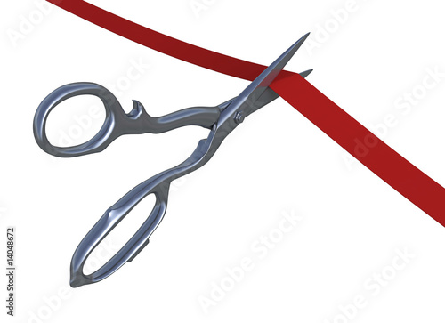 Scissors cutting a ribbon